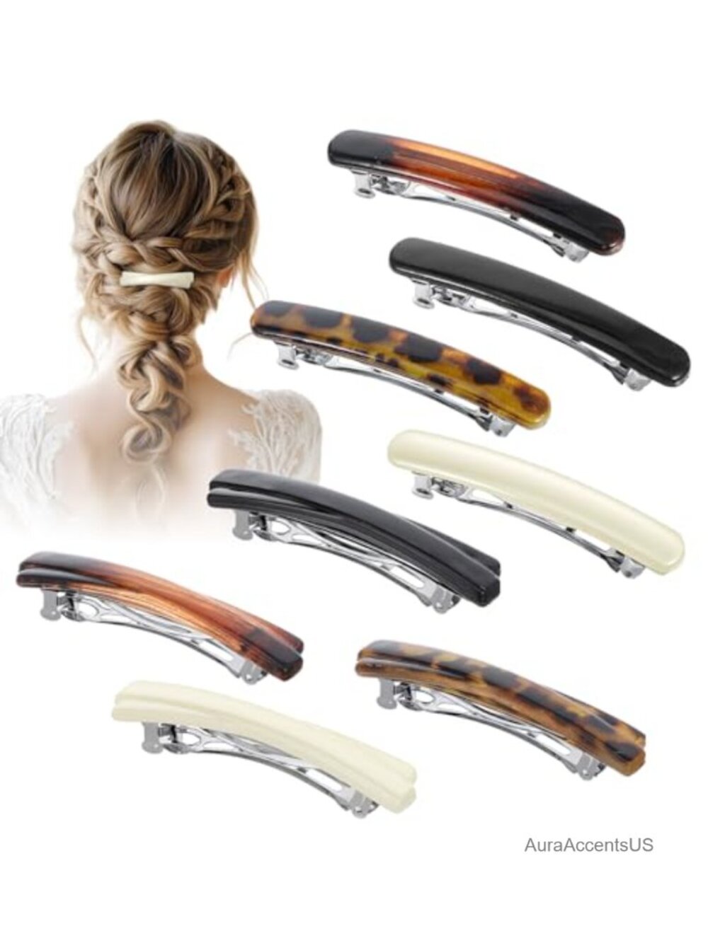 8pcs French Barrette Hair Clips Tortoise Shell Leopard Snap Clips for Women